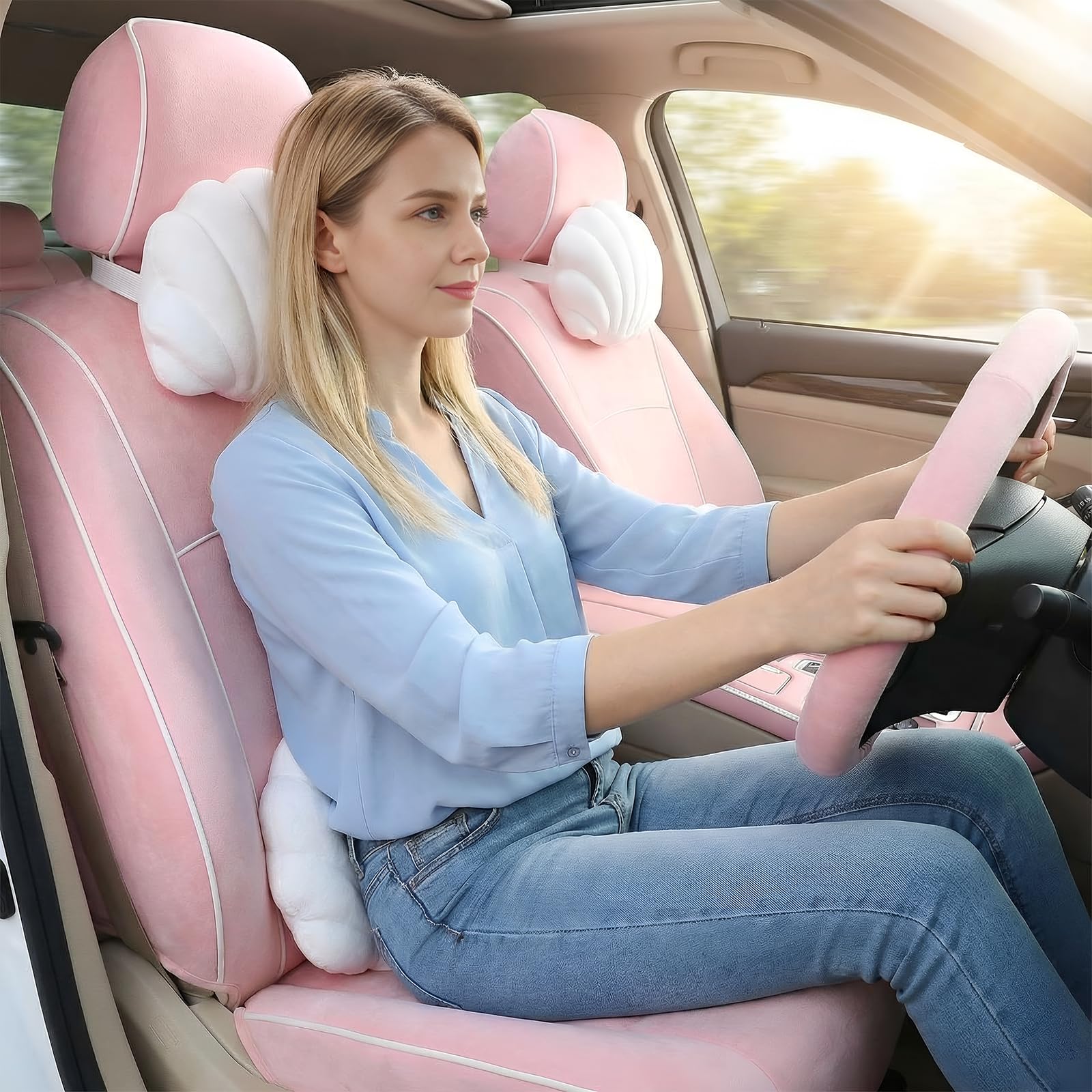 Pink Seashell-Shaped Car Headr – Travel Accessories Comfort recenzja i cena