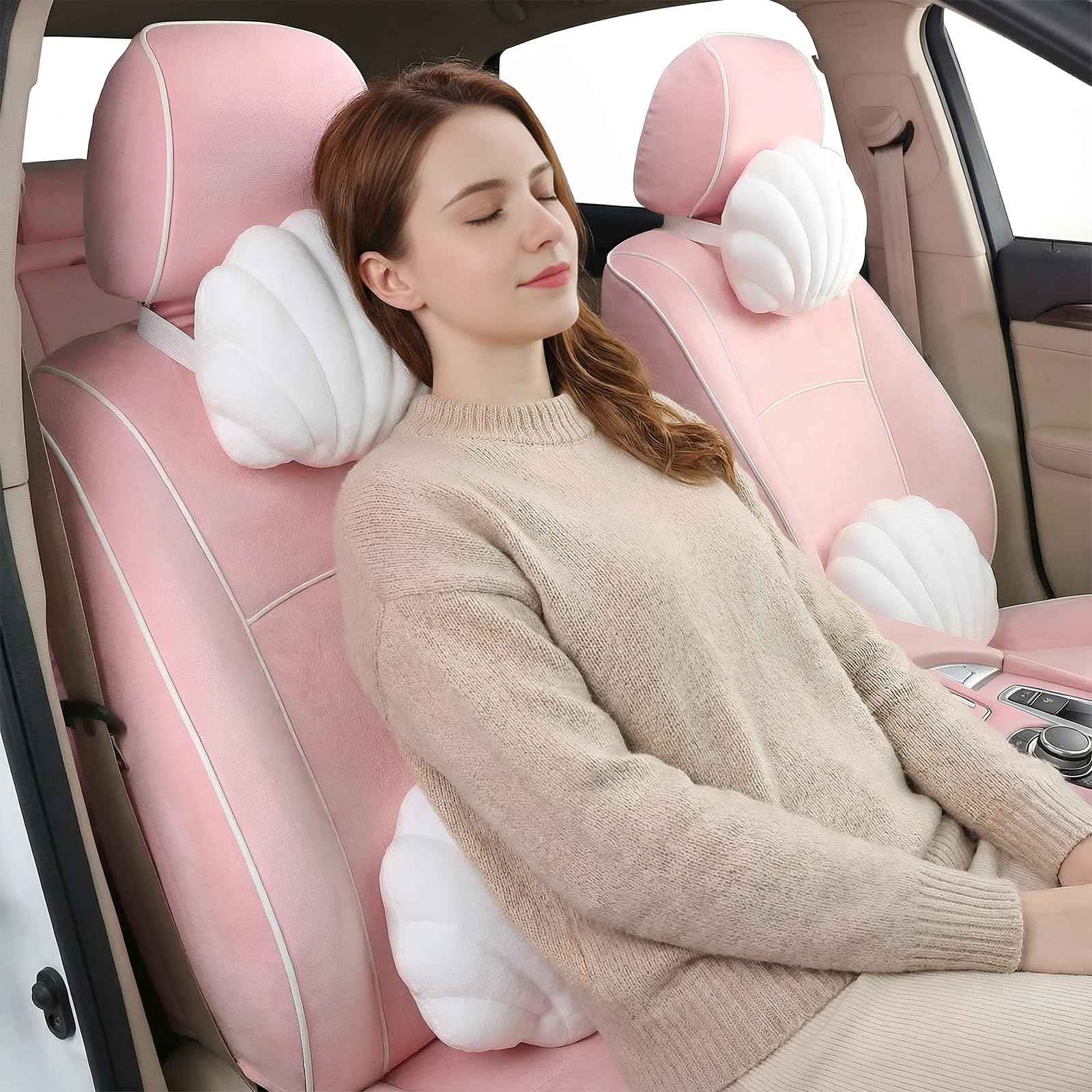 Pink Seashell-Shaped Car Headr – Travel Accessories Comfort recenzja i cena