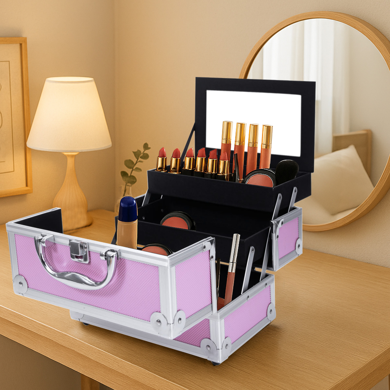 Pink Aluminum Alloy Makeup Cas – Travel Accessories Organizer Bag recenzja i cena