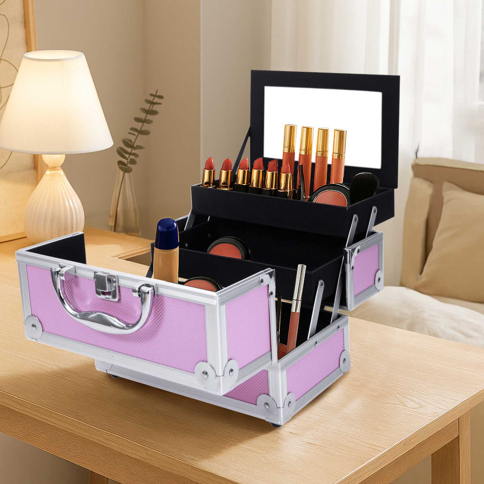Pink Aluminum Alloy Makeup Cas – Travel Accessories Organizer Bag recenzja i cena